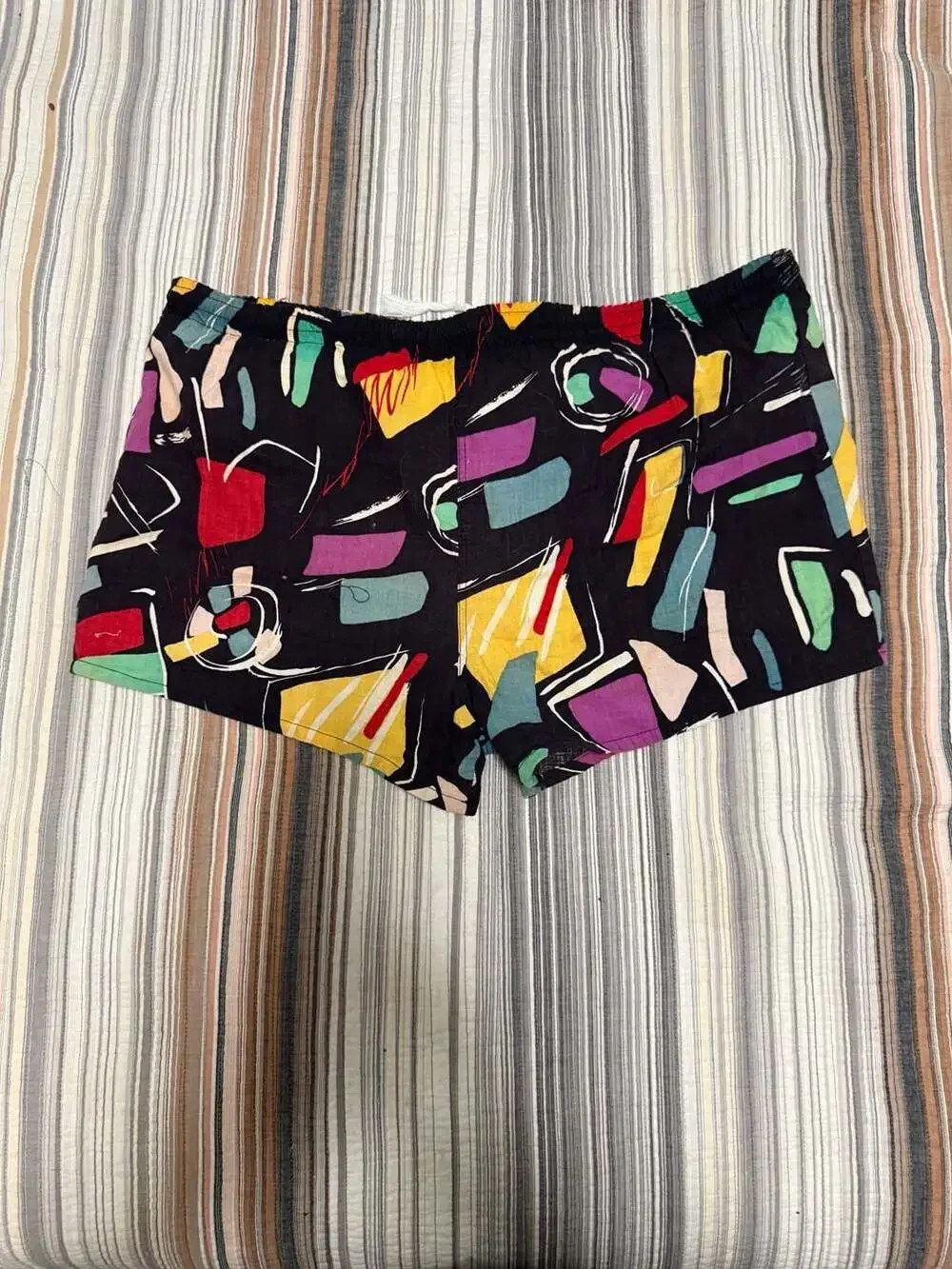 Vintage Islander Abstract Print Cotton Swim Trunks Shorts